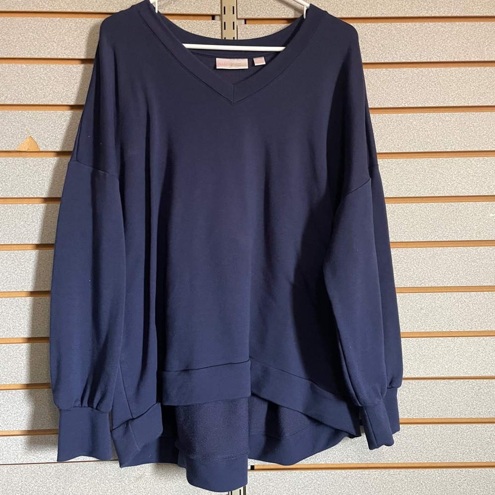 Belle by Kim Gravel Womens XL Navy Blue‎ Waffle Knit Button Down Shirt Oversized